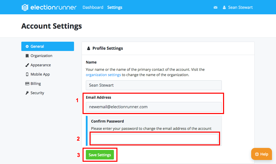 Update Account Email Address